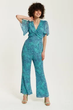 Jumpsuits^Liquorish Animal Print Knot Front Jumpsuit Blue