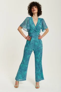 Jumpsuits^Liquorish Animal Print Knot Front Jumpsuit Blue