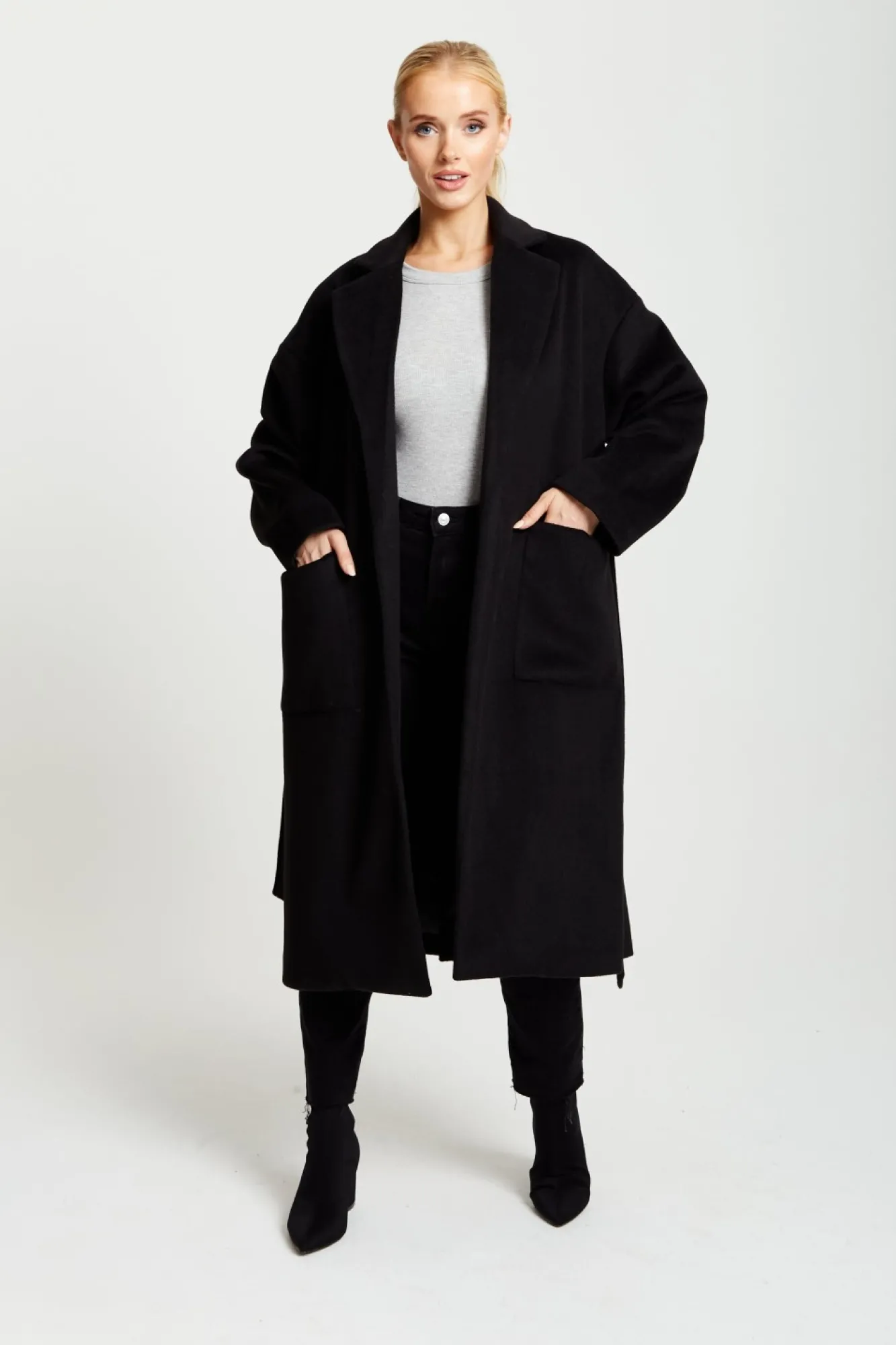 Outerwear^Liquorish Belted Longline Coat In Black