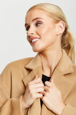 Outerwear^Liquorish Belted Longline Coat In Camel