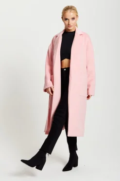 Outerwear^Liquorish Belted Longline Coat In Pink