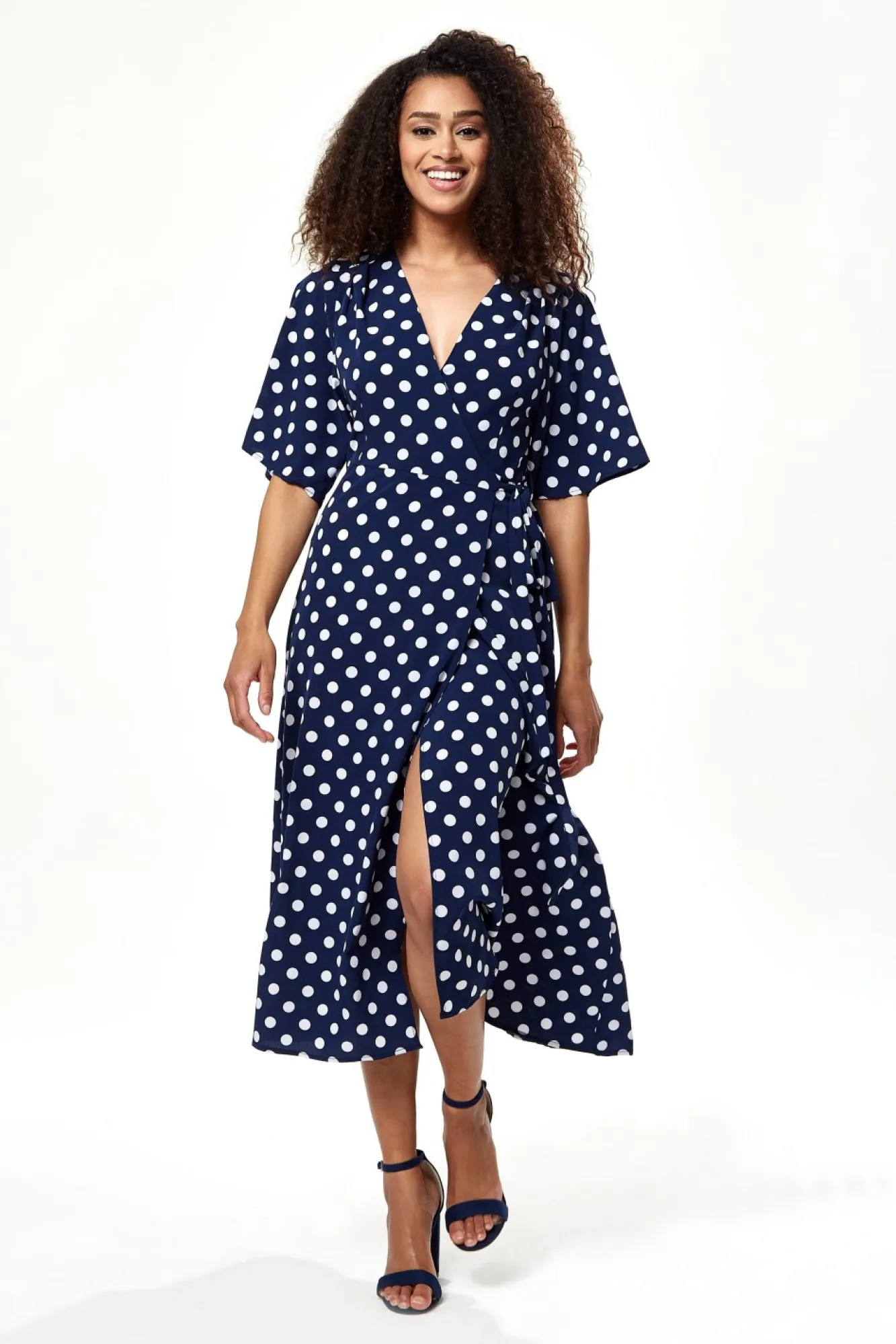 Midi Dresses^Liquorish Big Polka Dot Midi Wrap Dress Navy