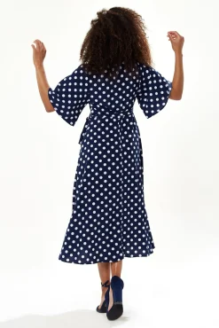 Midi Dresses^Liquorish Big Polka Dot Midi Wrap Dress Navy