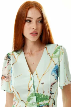 Jumpsuits^Liquorish Bird Print Jumpsuit In Mint Green Mintgreen