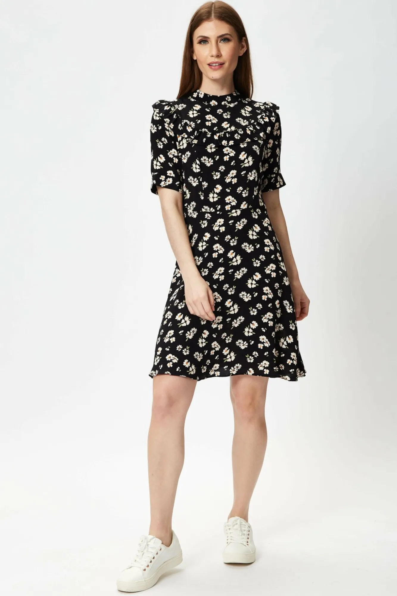 Mini Dresses^Liquorish Black Floral Mini Dress With Frill Details Blackfloral
