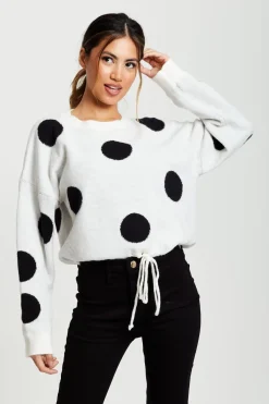 Jumpers^Liquorish Black Polka Dot Jumper In White