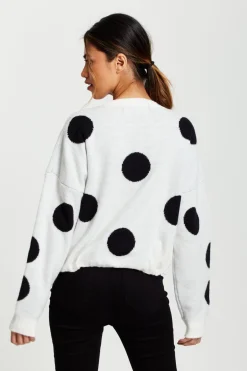 Jumpers^Liquorish Black Polka Dot Jumper In White