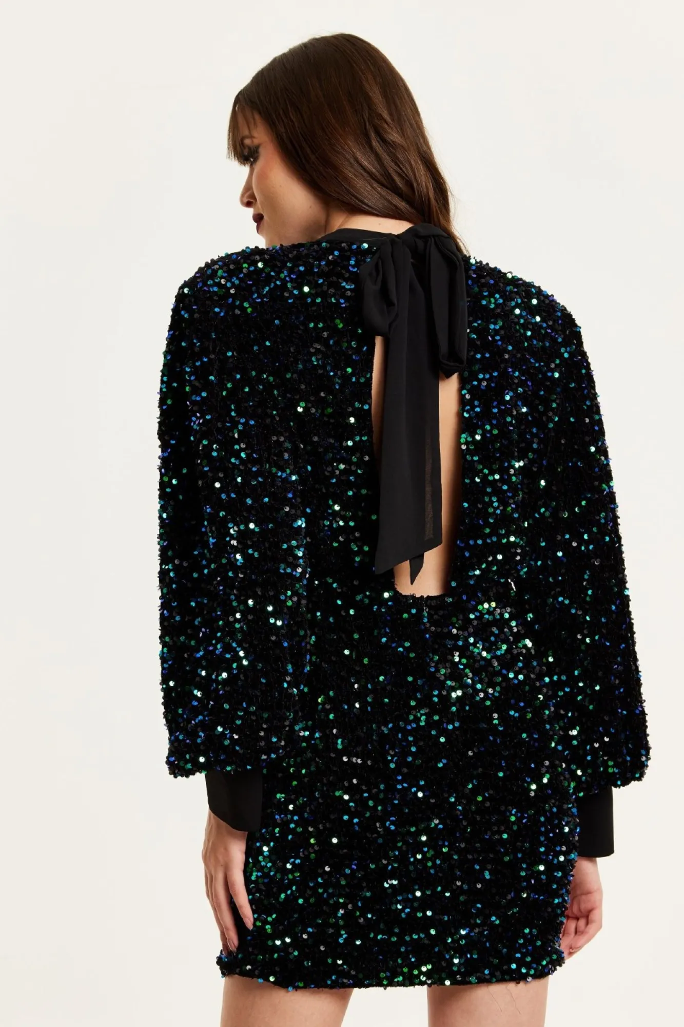 Mini Dresses^Liquorish Black Velvet Based Green And Blue Sequin Mini Dress Multicolor