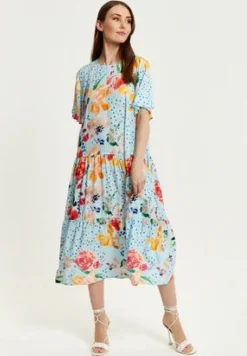 Midi Dresses^Liquorish Blue Floral Print Maxi Smock Dress Multicolor