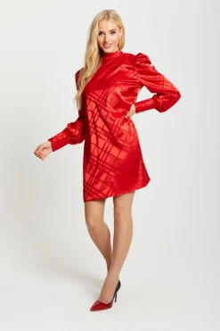 Mini Dresses^Liquorish Check Jacquard Mini Dress With High Neck Red