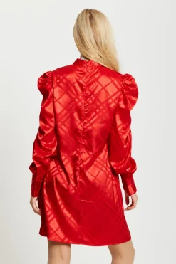 Mini Dresses^Liquorish Check Jacquard Mini Dress With High Neck Red