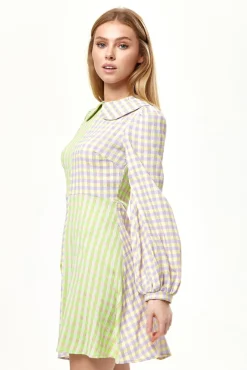 Mini Dresses^Liquorish Check Mini Dress With Collar Green