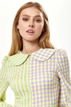 Mini Dresses^Liquorish Check Mini Dress With Collar Green