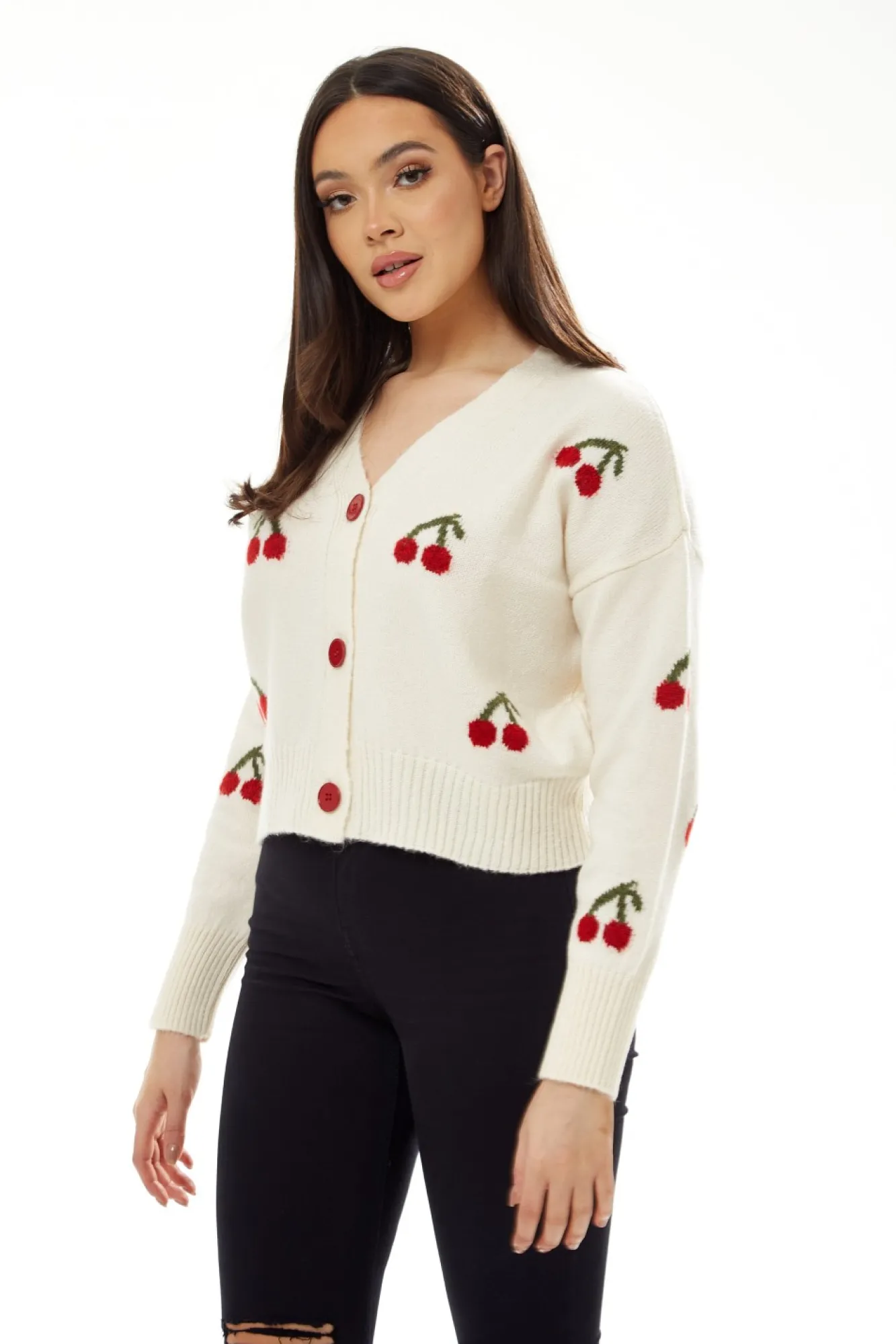 Cardigans^Liquorish Cherry Pattern Cardigan White