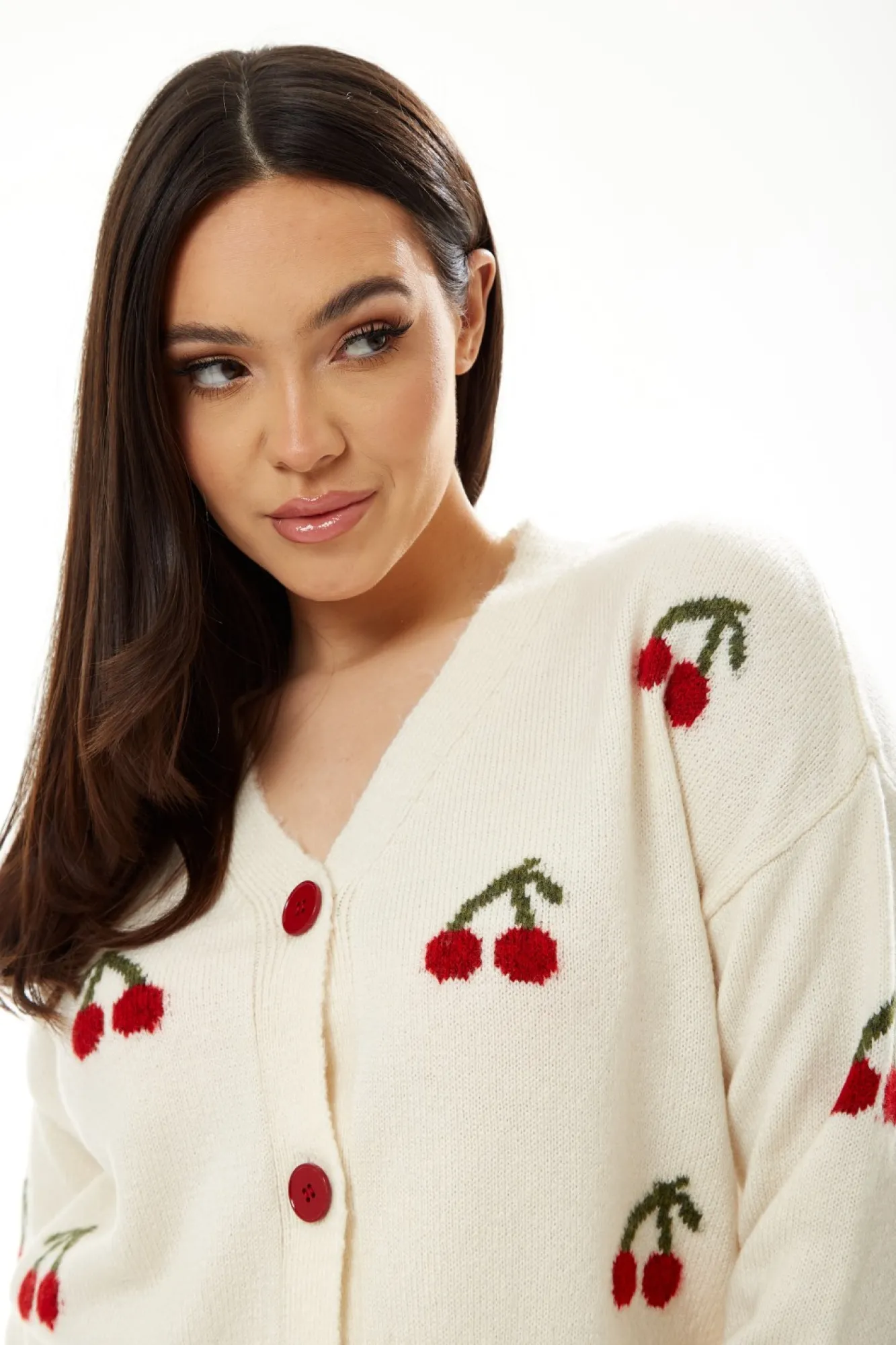 Cardigans^Liquorish Cherry Pattern Cardigan White