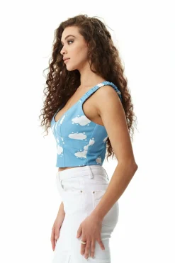 Crop Tops^Liquorish Cloud Print Cropped Top In Blue