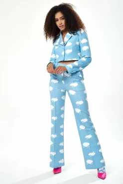 Outerwear^Liquorish Cloud Print Crop Blazer In Blue
