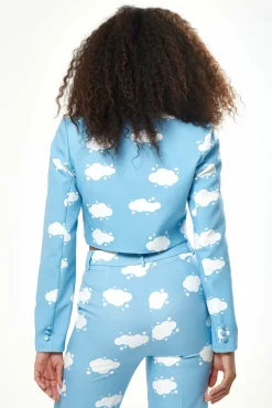 Outerwear^Liquorish Cloud Print Crop Blazer In Blue