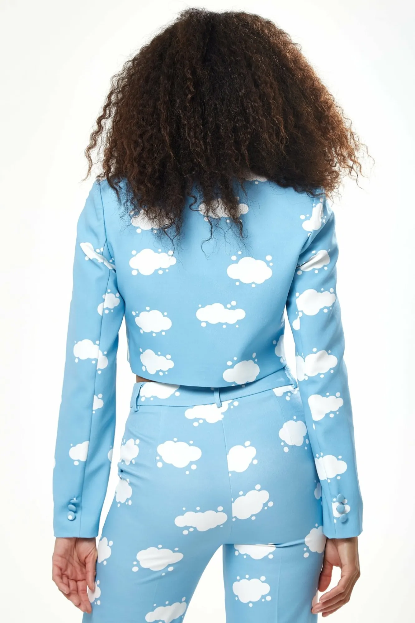 Outerwear^Liquorish Cloud Print Crop Blazer In Blue