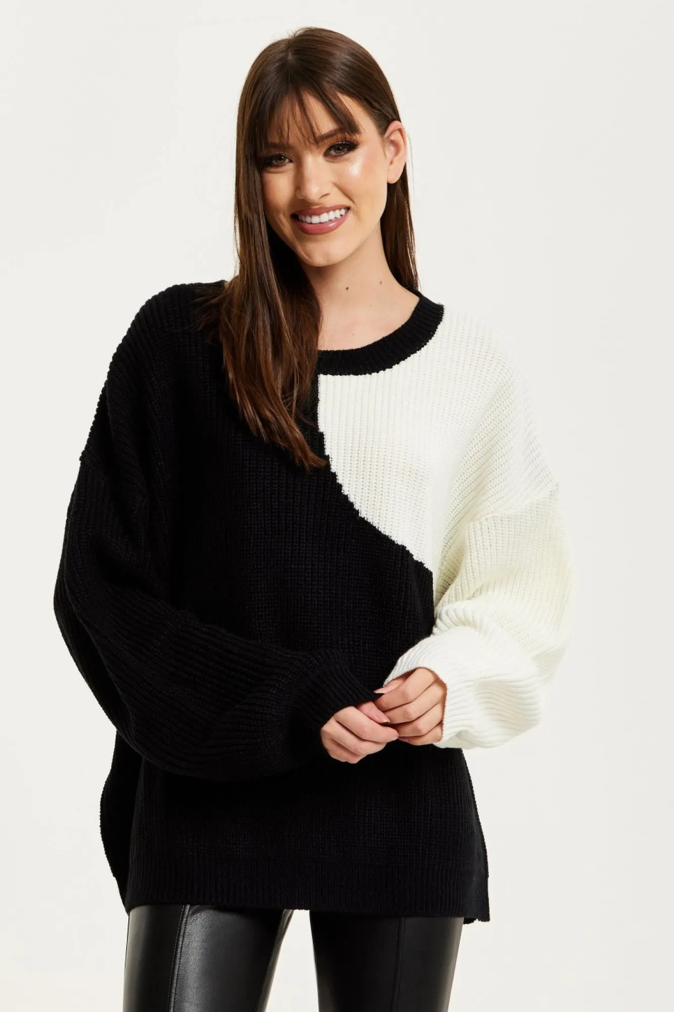 Jumpers^Liquorish Colour Block Jumper In Black And White Multicolor