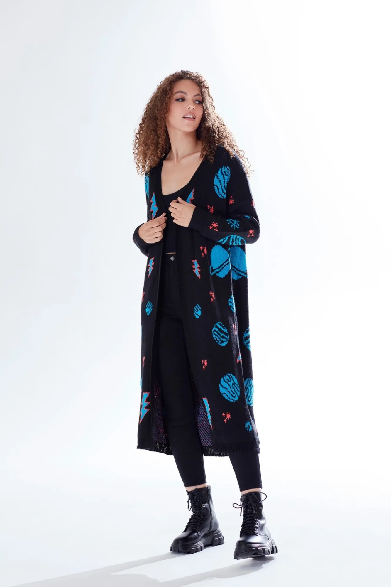 Cardigans^Liquorish Cosmic Pattern Open Front Cardigan In Black
