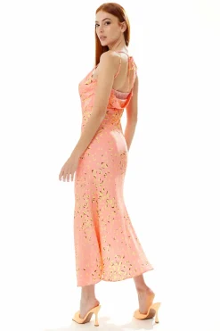 Midi Dresses^Liquorish Cowl Neck Abstract Animal Print Dress In Peach