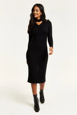 Midi Dresses^Liquorish Cut Out Front Cable Knit Midi Dress In Black