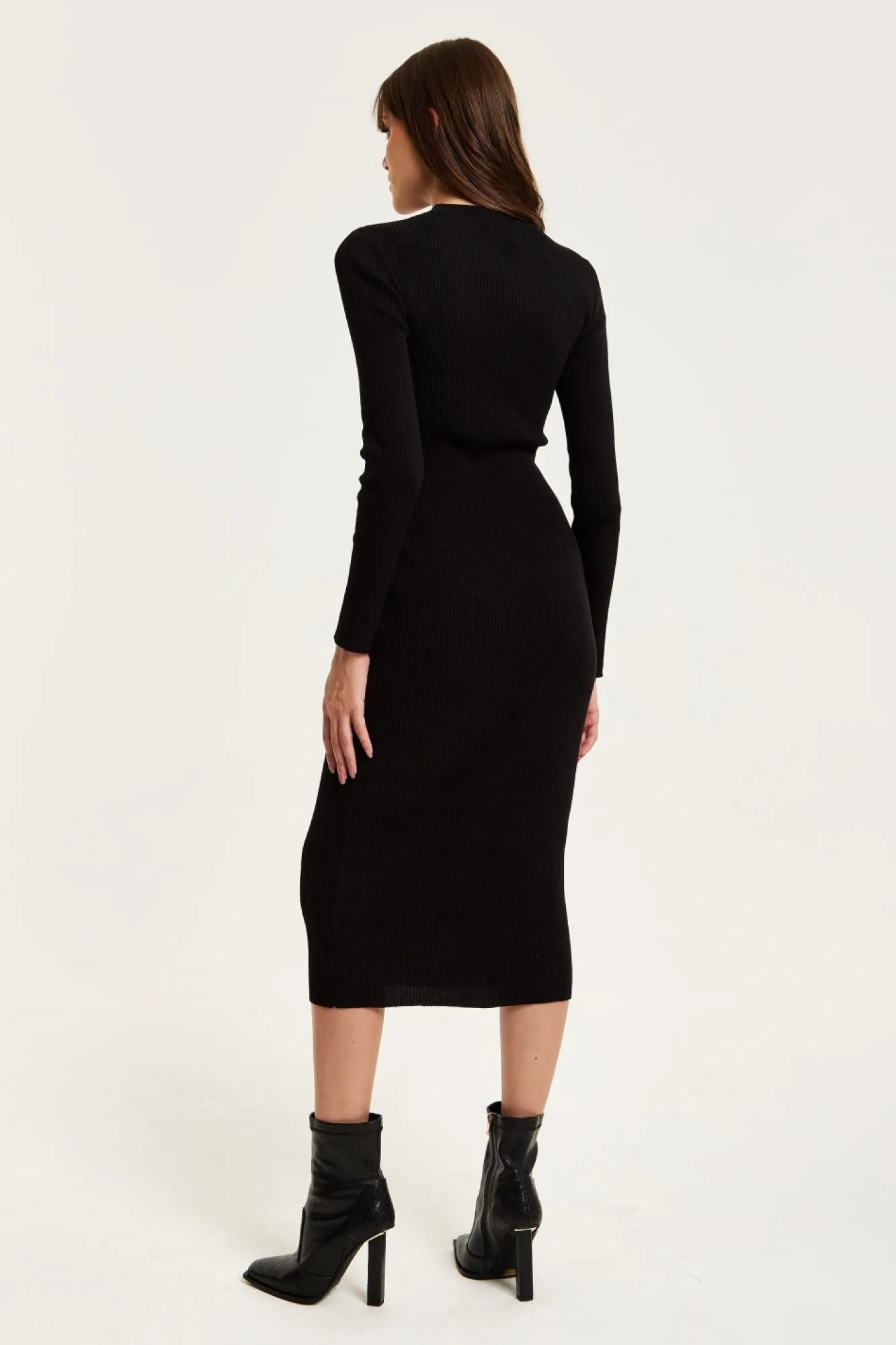 Midi Dresses^Liquorish Cut Out Front Ribbed Midi Knit Dress In Black