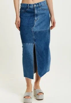 Skirts^Liquorish Denim Midi Skirt Blue