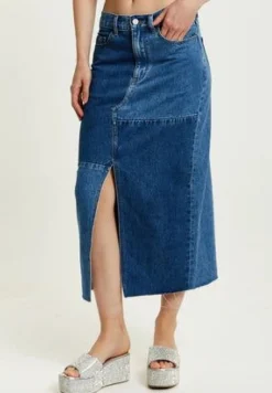 Skirts^Liquorish Denim Midi Skirt Blue