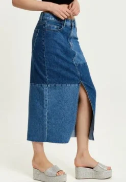 Skirts^Liquorish Denim Midi Skirt Blue