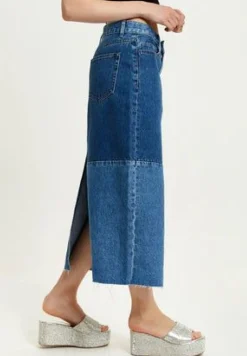 Skirts^Liquorish Denim Midi Skirt Blue