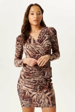 Mini Dresses^Liquorish Divine Animal Print Long Sleeves Mini Dress Brown
