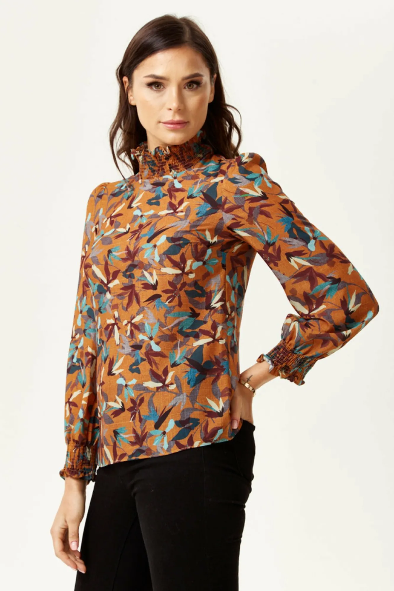 Blouses^Liquorish Divine Floral Print Top Long Sleeves Tuscany