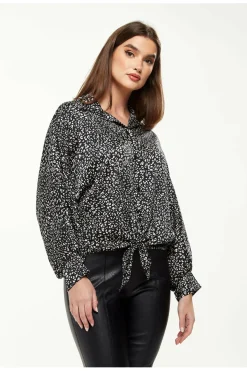 Blouses^Liquorish Divine Grace Blouse Front Tie In Black & White Blackwhite