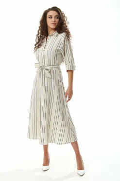 Midi Dresses^Liquorish Divine Grace Navy Stripe Button Up Mididress White