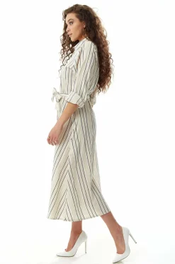 Midi Dresses^Liquorish Divine Grace Navy Stripe Button Up Mididress White