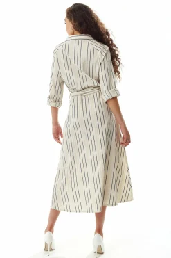 Midi Dresses^Liquorish Divine Grace Navy Stripe Button Up Mididress White
