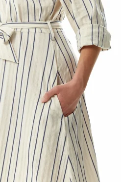 Midi Dresses^Liquorish Divine Grace Navy Stripe Button Up Mididress White