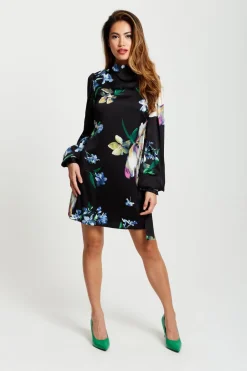Mini Dresses^Liquorish Elegant Floral Print A-Line Mini Dress Black