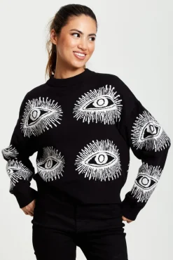Jumpers^Liquorish Eye Pattern Jumper In Black