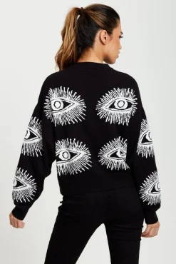 Jumpers^Liquorish Eye Pattern Jumper In Black