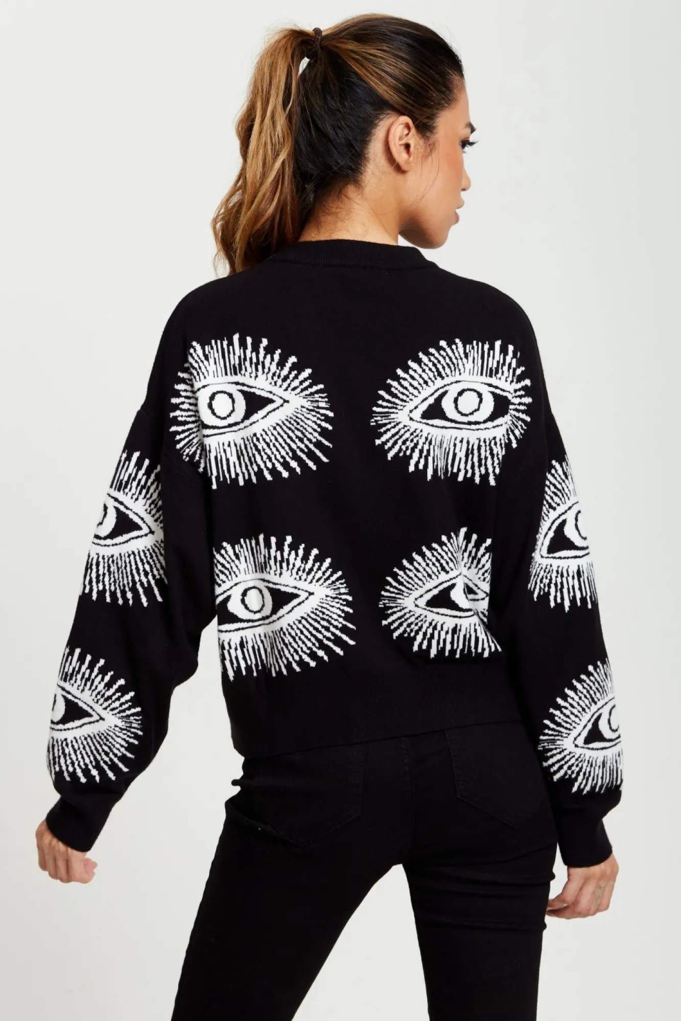 Jumpers^Liquorish Eye Pattern Jumper In Black