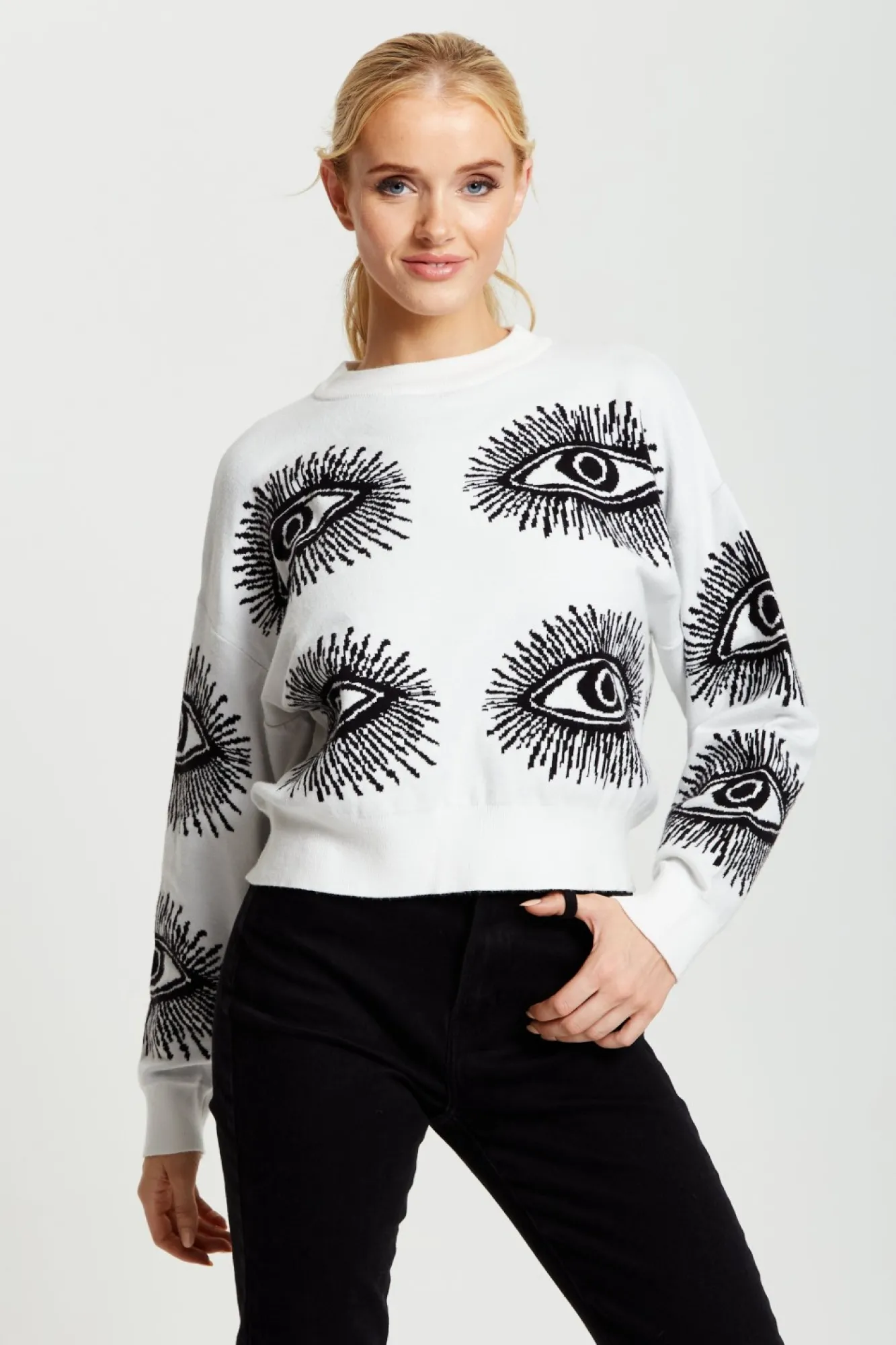 Jumpers^Liquorish Eye Pattern Jumper In White