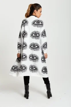 Cardigans^Liquorish Eye Pattern Longline Cardigan In White