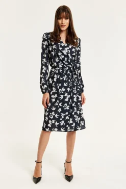Midi Dresses^Liquorish Floral And Bird Print Midi Fake Wrap Dress In Black