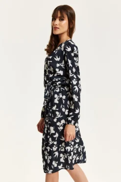 Midi Dresses^Liquorish Floral And Bird Print Midi Fake Wrap Dress In Black
