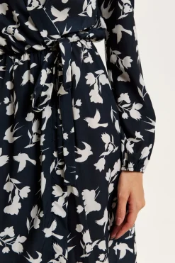 Midi Dresses^Liquorish Floral And Bird Print Midi Fake Wrap Dress In Black