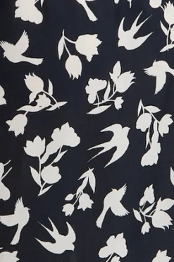 Midi Dresses^Liquorish Floral And Bird Print Midi Fake Wrap Dress In Black