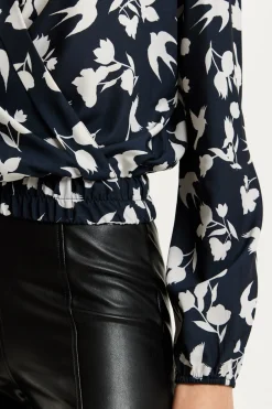Blouses^Liquorish Floral And Bird Print Wrap Top In Black